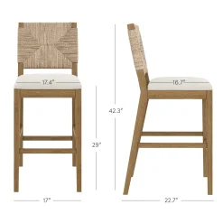 Boucle & Seagrass Bar Stool Light Brown (Set of 2)