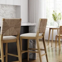 Boucle & Seagrass Bar Stool Light Brown (Set of 2)