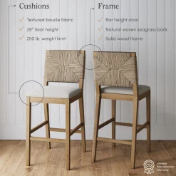 Boucle & Seagrass Bar Stool Light Brown (Set of 2)