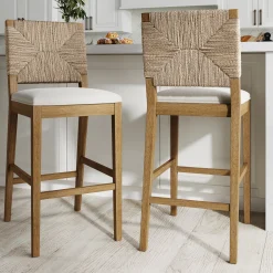 Boucle & Seagrass Bar Stool Light Brown (Set of 2)