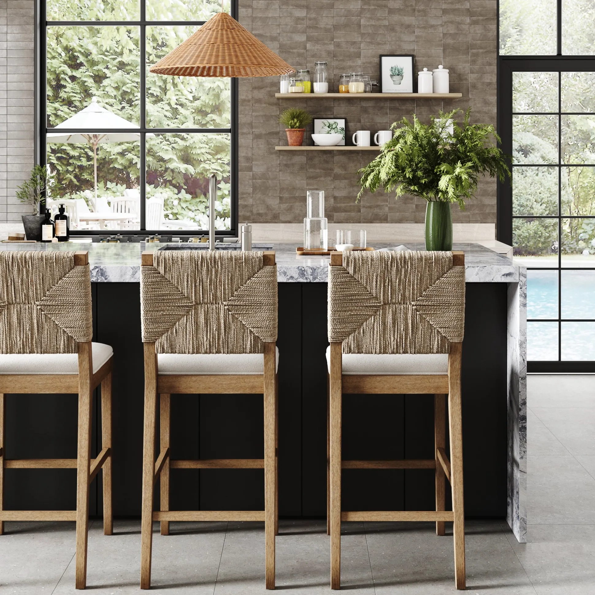 Boucle & Seagrass Bar Stool Light Brown