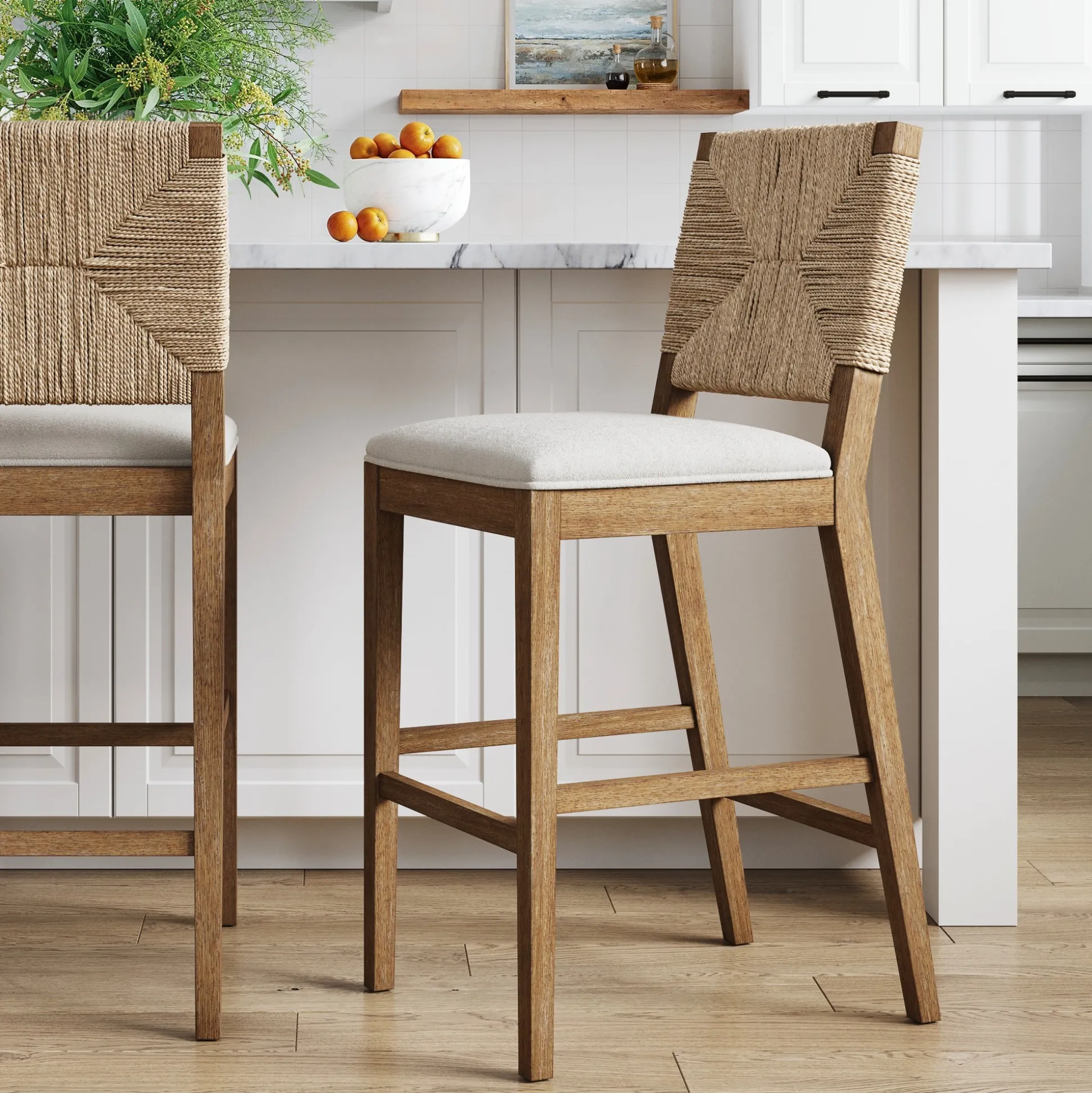 Boucle & Seagrass Bar Stool Light Brown