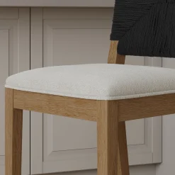 Boucle & Seagrass Boho Counter Height Bar Stool Black