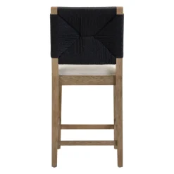 Boucle & Seagrass Boho Counter Height Bar Stool Black