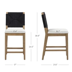 Boucle & Seagrass Boho Counter Height Bar Stool Black
