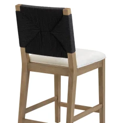 Boucle & Seagrass Boho Counter Height Bar Stool Black