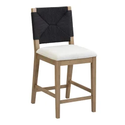 Boucle & Seagrass Boho Counter Height Bar Stool Black