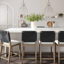 Boucle & Seagrass Counter Height Bar Stools Black (Set of 4)