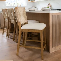 Boucle & Seagrass Counter Height Bar Stool Light Brown