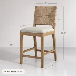 Boucle & Seagrass Counter Height Bar Stool Light Brown