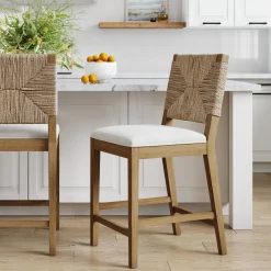 Boucle & Seagrass Counter Height Bar Stool Light Brown