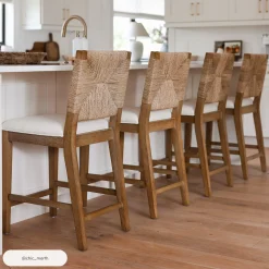 Boucle & Seagrass Counter Height Bar Stool Light Brown