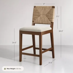 Boucle & Seagrass Counter Height Bar Stool Dark Brown