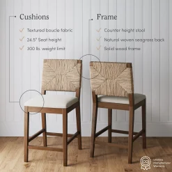 Boucle & Seagrass Counter Height Bar Stool Dark Brown