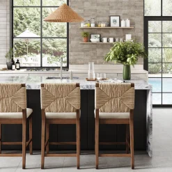 Boucle & Seagrass Counter Height Bar Stool Dark Brown