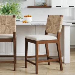 Boucle & Seagrass Counter Height Bar Stool Dark Brown