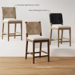 Boucle & Seagrass Counter Height Bar Stool Dark Brown