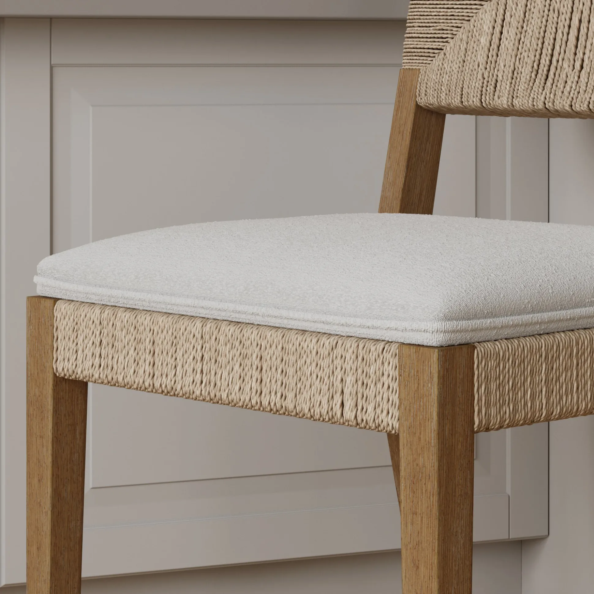 Boucle & Seagrass Dining Chair Light Brown