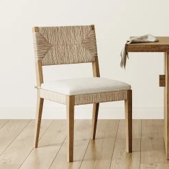 Boucle & Seagrass Dining Chair Light Brown