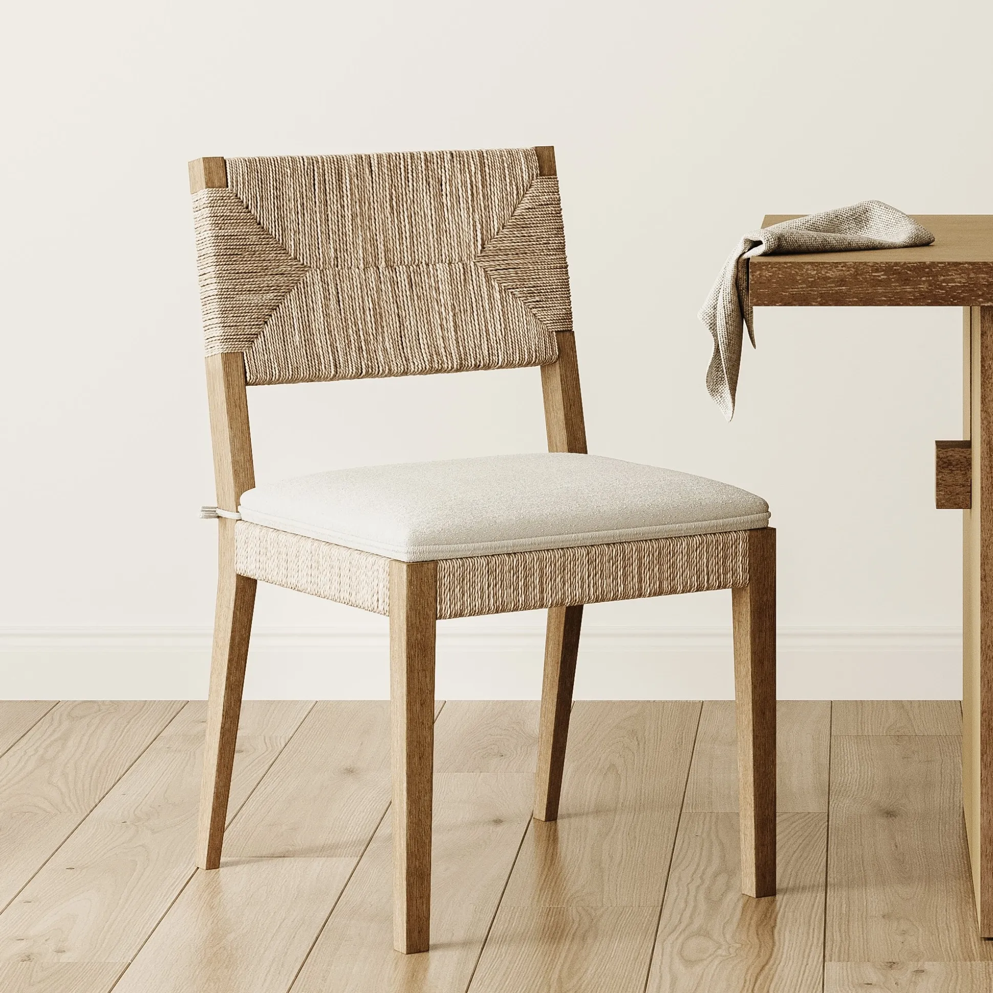 Boucle & Seagrass Dining Chair Light Brown