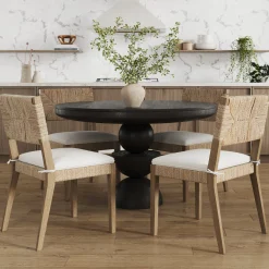 Boucle & Seagrass Dining Chair Light Brown