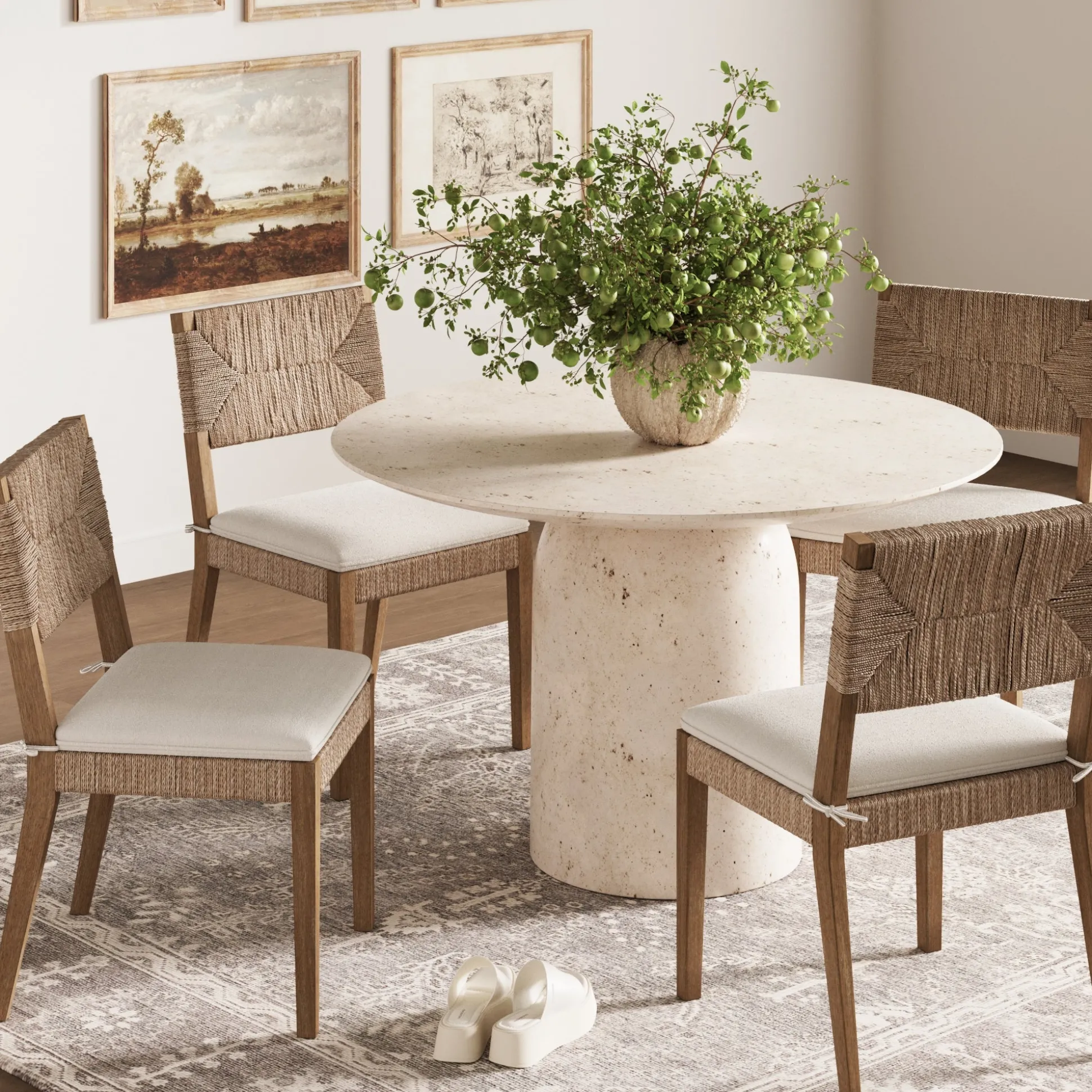 Boucle & Seagrass Dining Chair Light Brown (Set of 4)