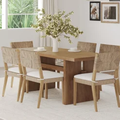 Boucle & Seagrass Dining Chair Light Brown (Set of 6)