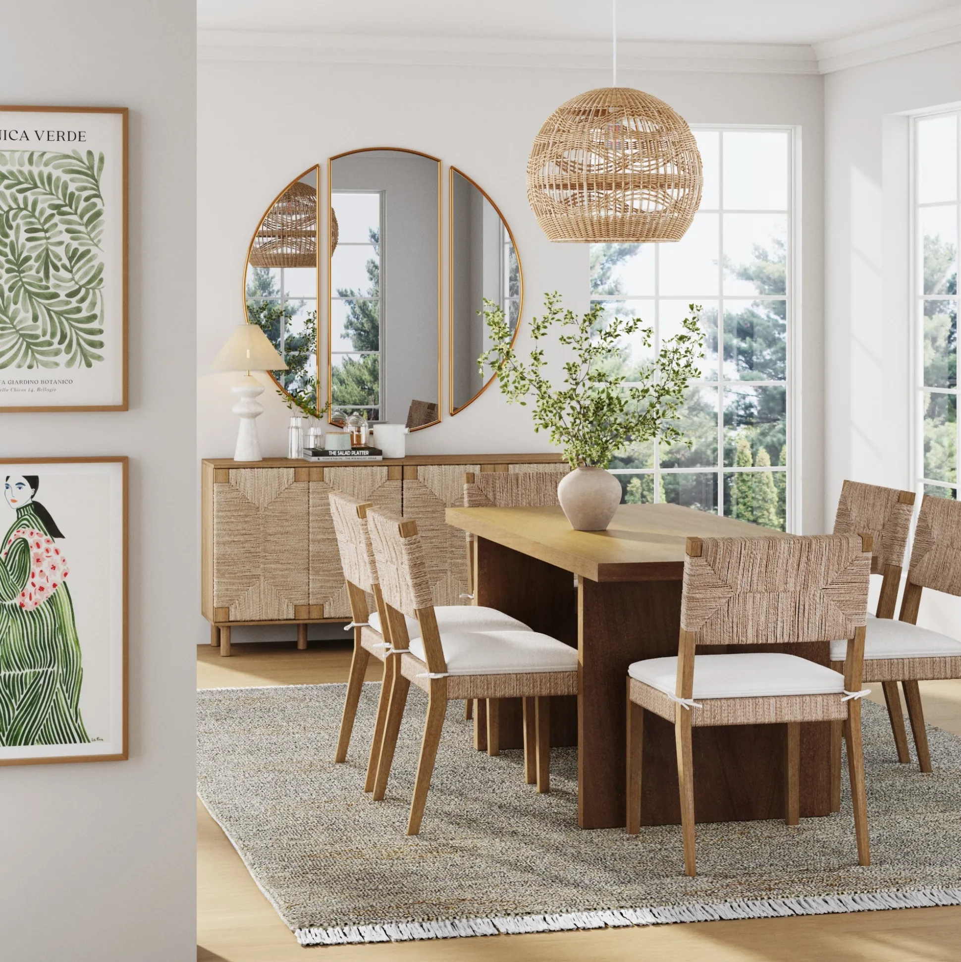 Boucle & Seagrass Dining Chair Light Brown (Set of 6)