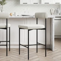 Boucle Upholstered Counter Height Bar Stool