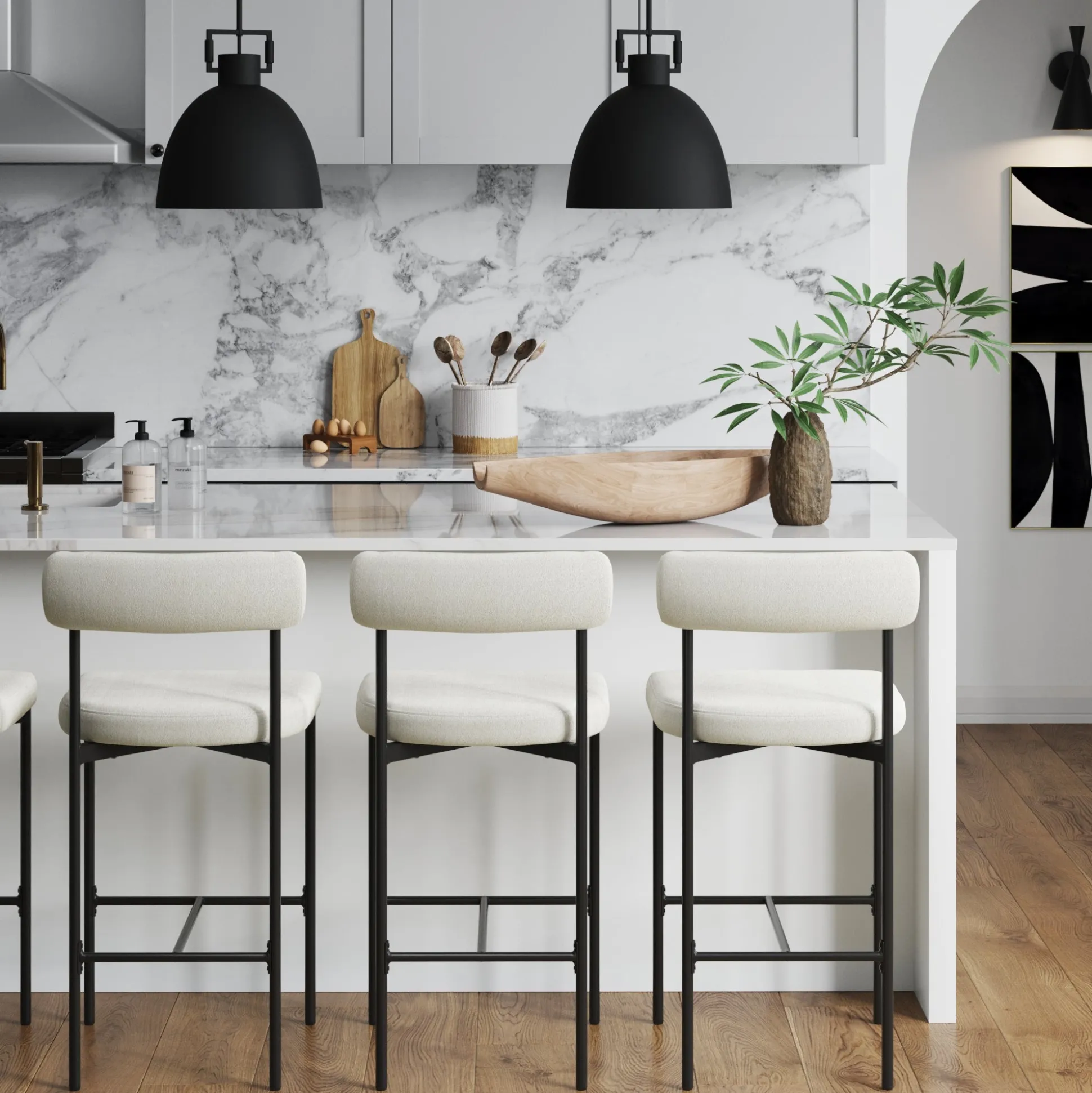 Boucle Upholstered Counter Height Bar Stool