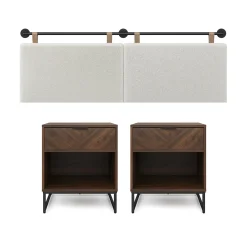 Boucle Upholstered King Headboard and Nightstand Set