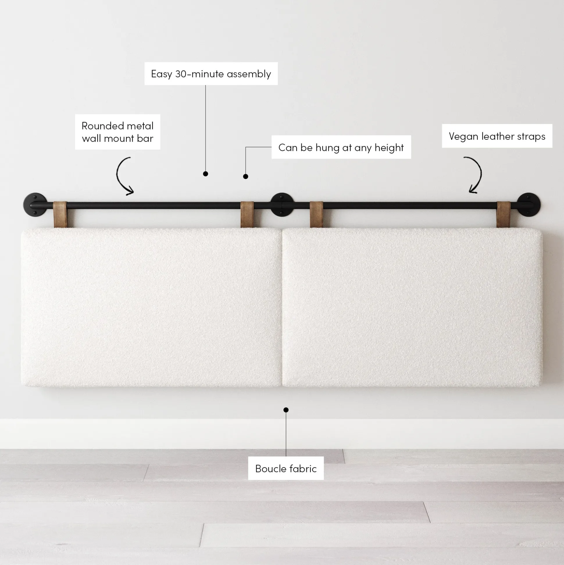 Boucle Upholstered King Wall Mount Headboard
