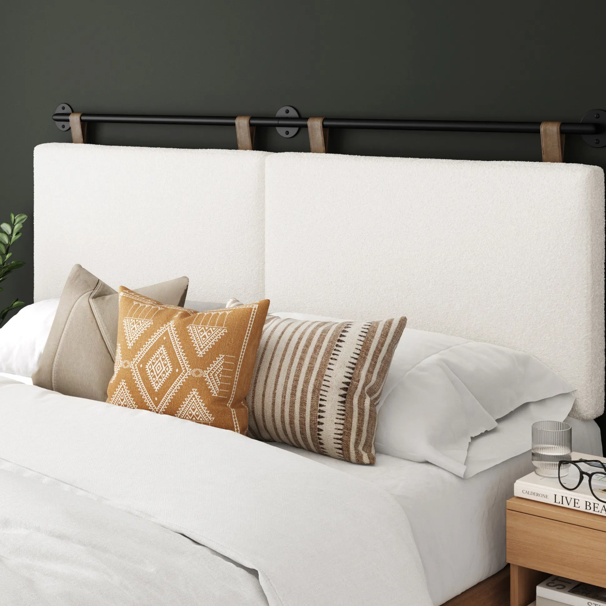Boucle Upholstered King Wall Mount Headboard