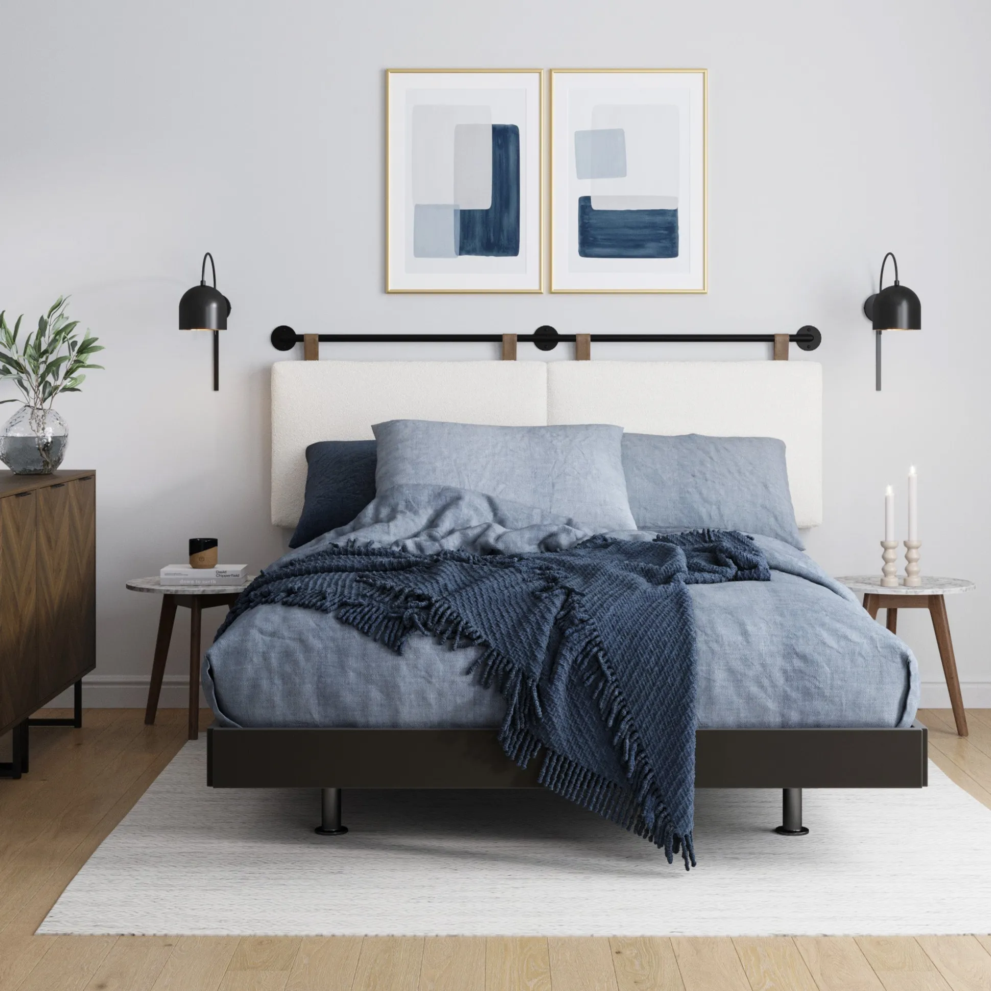 Boucle Upholstered King Wall Mount Headboard