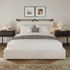 Boucle Upholstered Queen Headboard and Nightstand Set