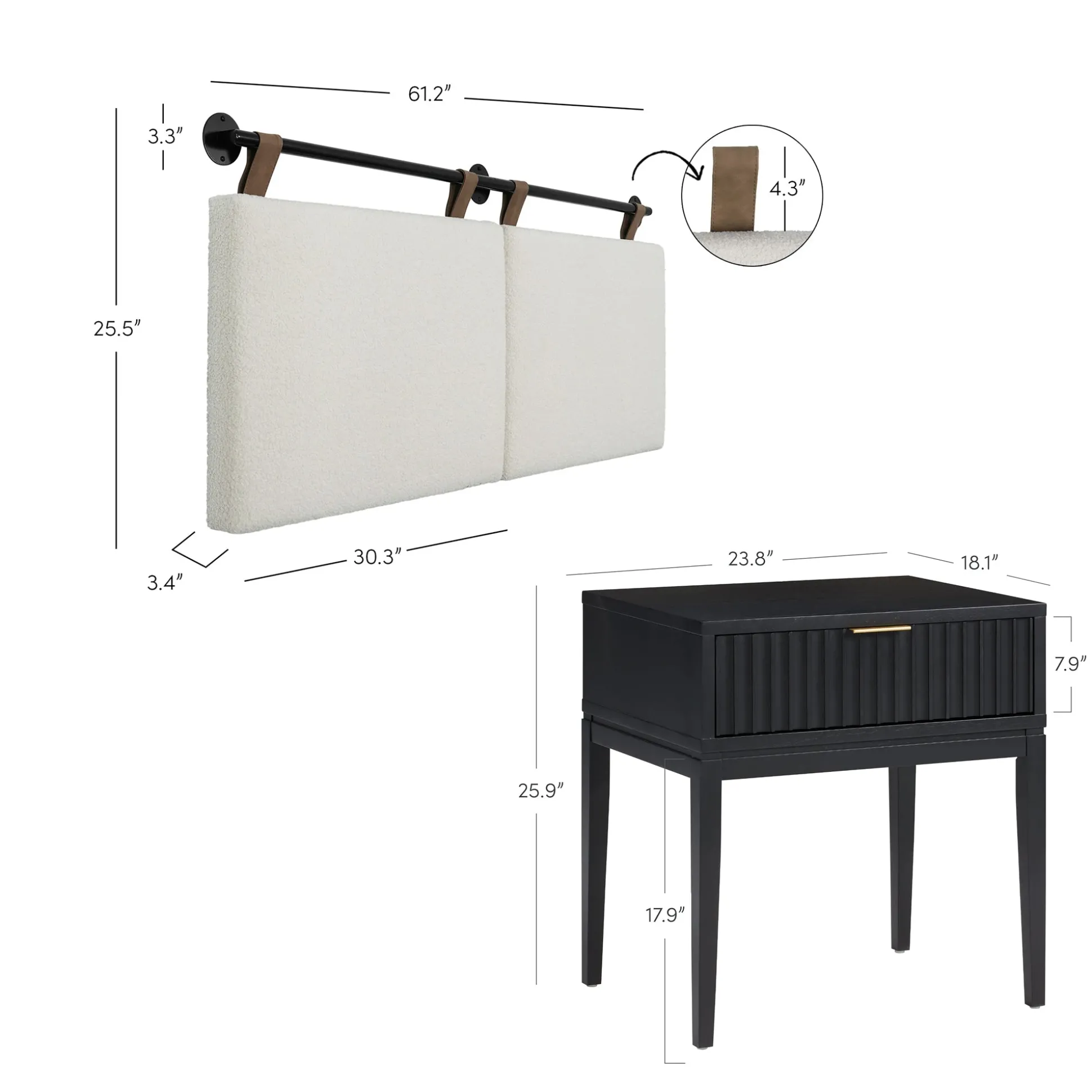 Boucle Upholstered Queen Headboard and Nightstand Set