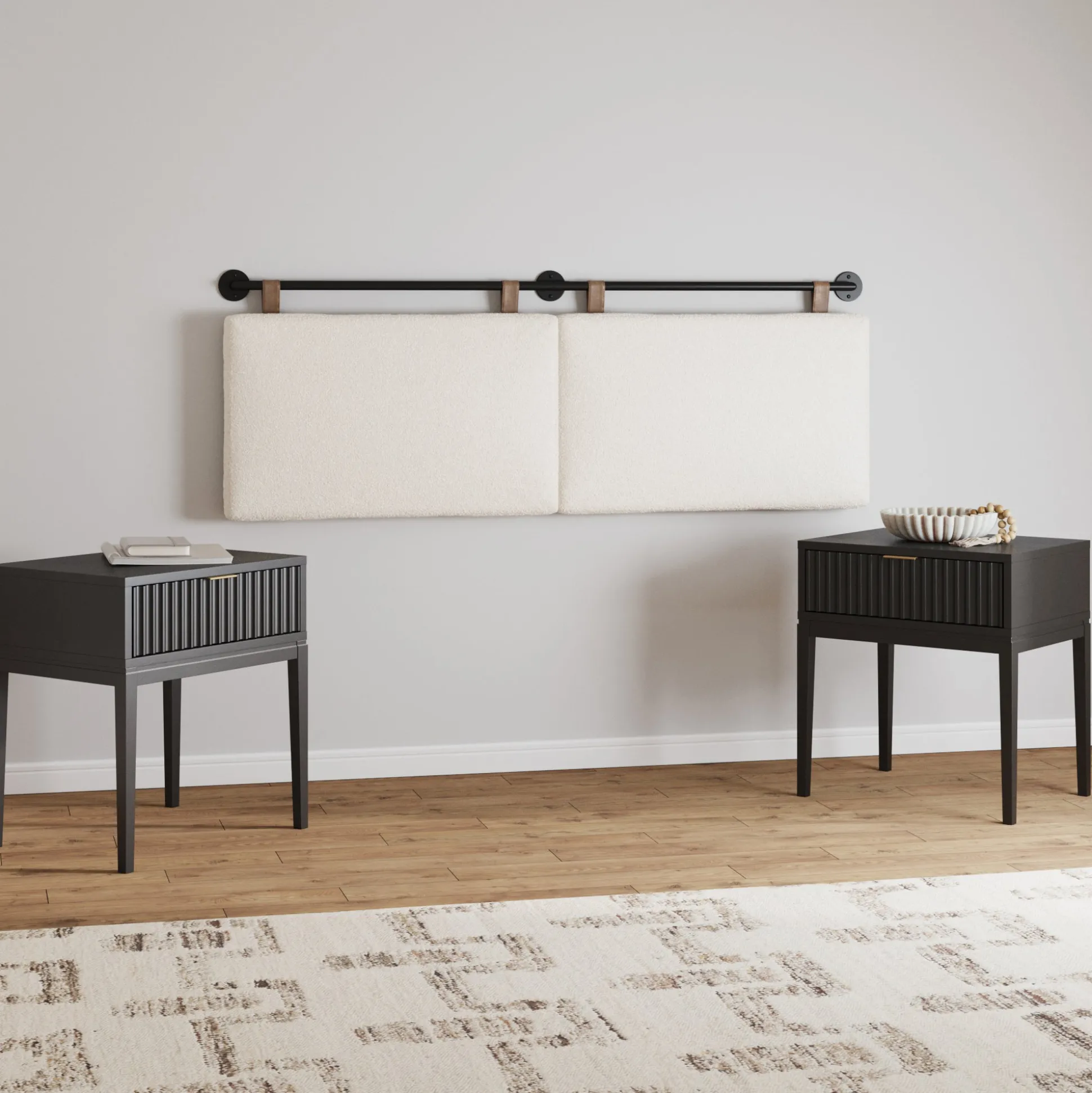 Boucle Upholstered Queen Headboard and Nightstand Set