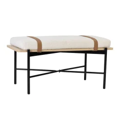 Boucle, Wood & Metal Removable Cushion Bench
