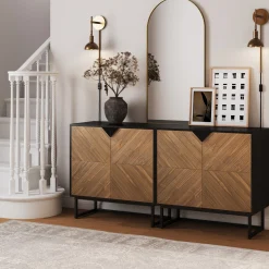 Brushed Fir Kitchen Cabinet Credenza (Set of 2)