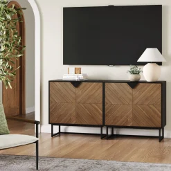 Brushed Fir Kitchen Cabinet Credenza (Set of 2)