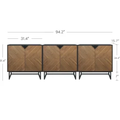 Brushed Fir Kitchen Cabinet Credenza (Set of 3)