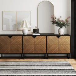 Brushed Fir Kitchen Cabinet Credenza (Set of 3)