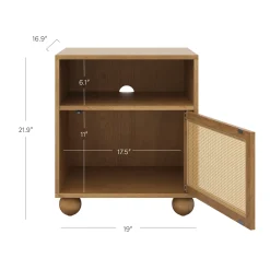 Coastal Rattan & Wood Nightstand with Storage (Set of 2)