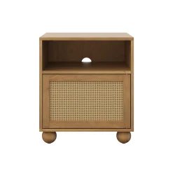 Coastal Rattan & Wood Nightstand with Storage