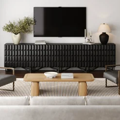 Contemporary Credenza Storage with Textured Front Black Oak (Set of 4)