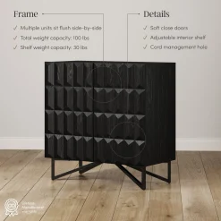 Contemporary Credenza Storage with Textured Front Black Oak