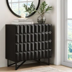 Contemporary Credenza Storage with Textured Front Black Oak