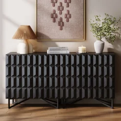 Contemporary Credenza Storage with Textured Front Black Oak