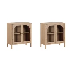 Curio Cabinet Credenza with Glass Door Raw Oak (Set of 2)
