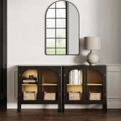 Curio Cabinet Credenza with Glass Door Black (Set of 2)